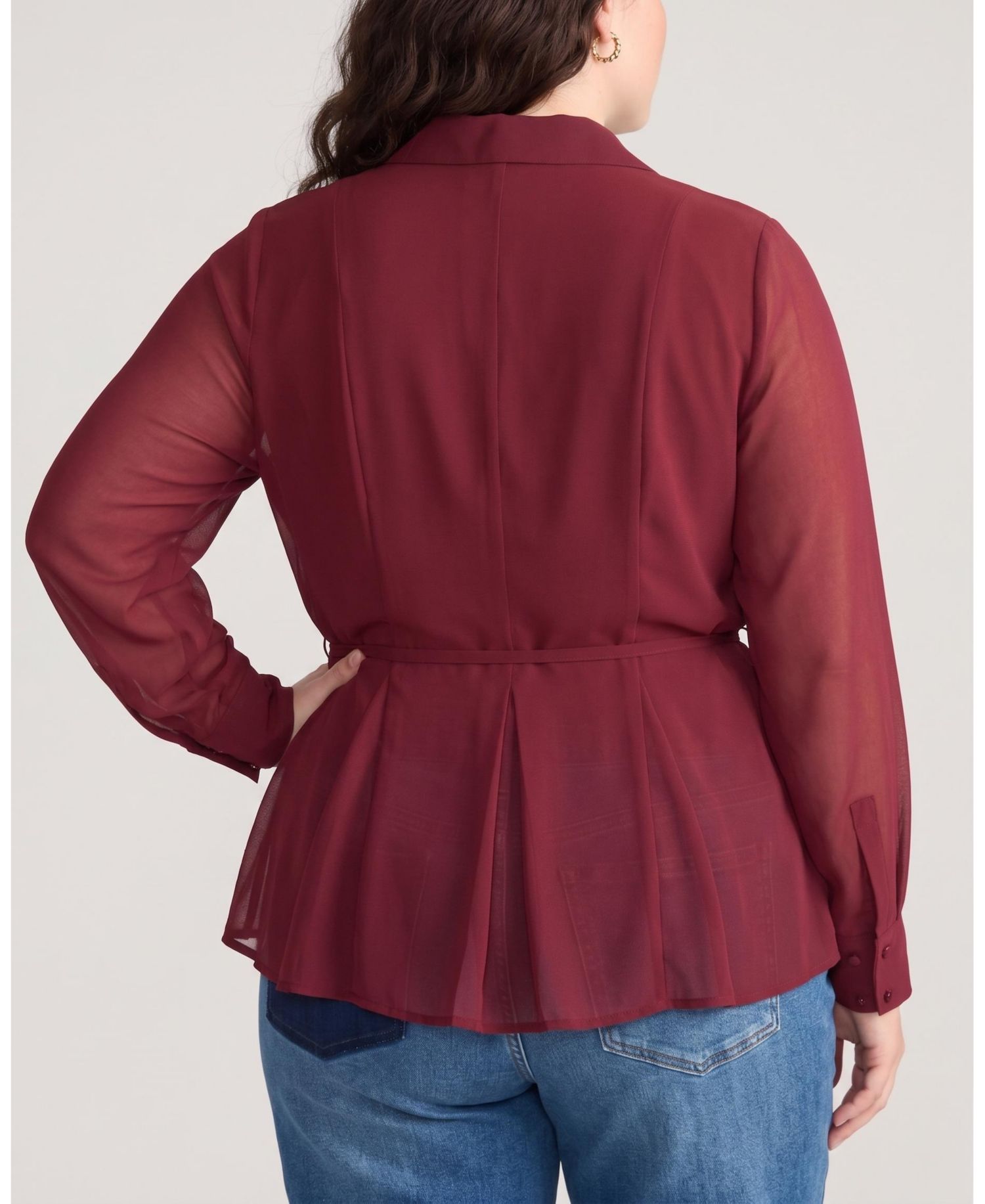 Plus Size Hermione Long-Sleeve Chiffon Flowy Hem Blouse