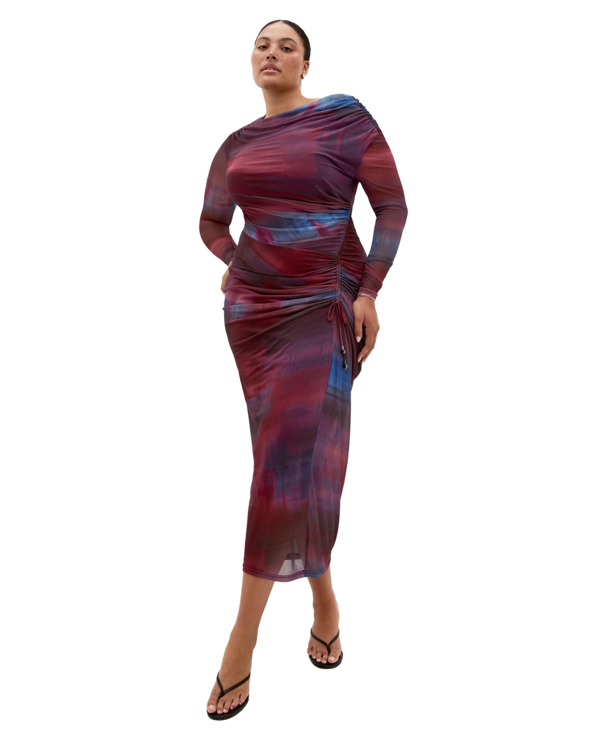 City Chic Plus Size Amber Mesh Gather Maxi Dress - Ombre check
