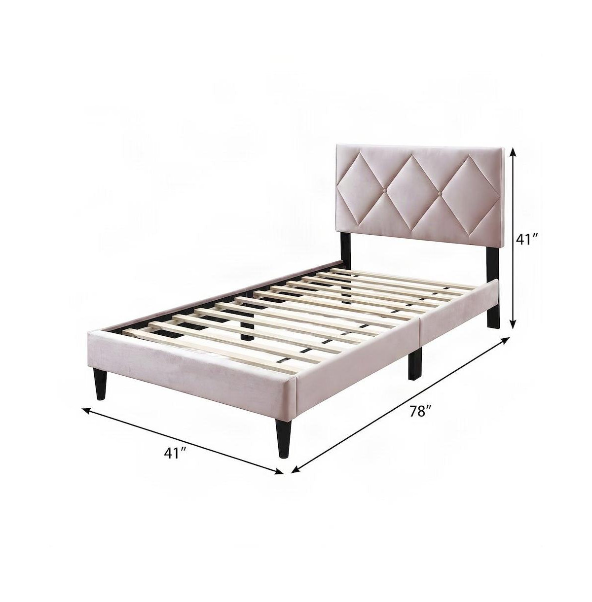 Starlight Canyon Home Velvet Twin Platform Bed Frame with Diamond-Tufted Headboard