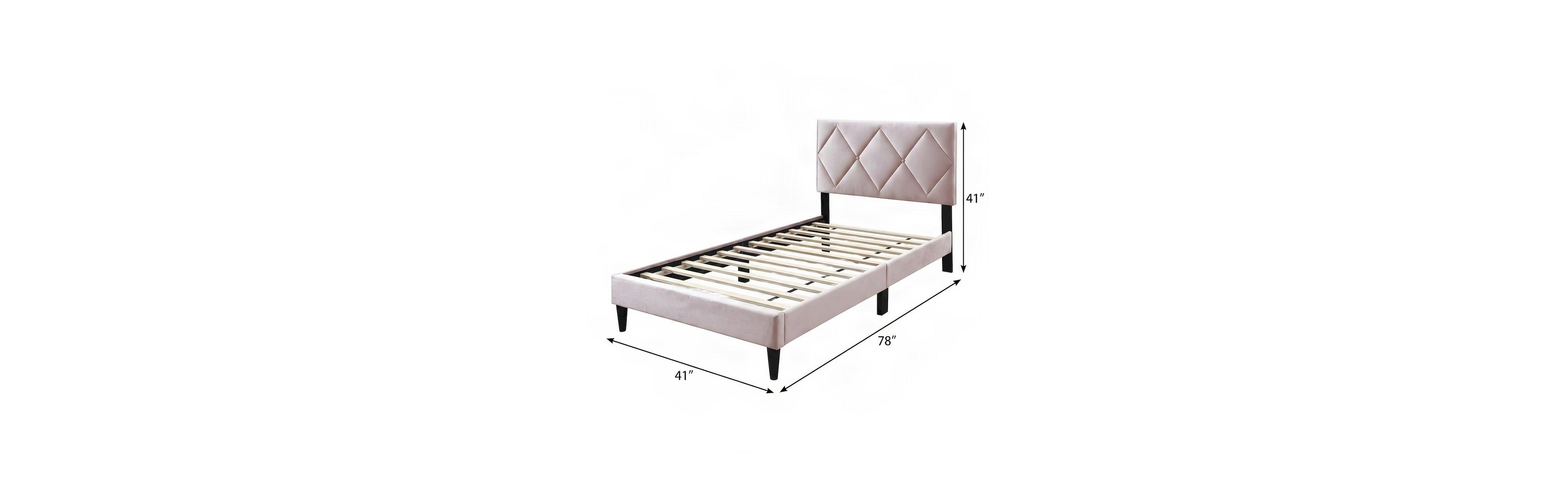 Starlight Canyon Home Velvet Twin Platform Bed Frame with Diamond-Tufted Headboard