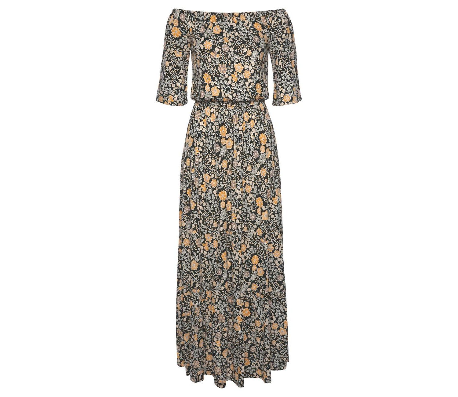 Women's Viscose Floral Print Off Shoulder A-Line Maxi Dress