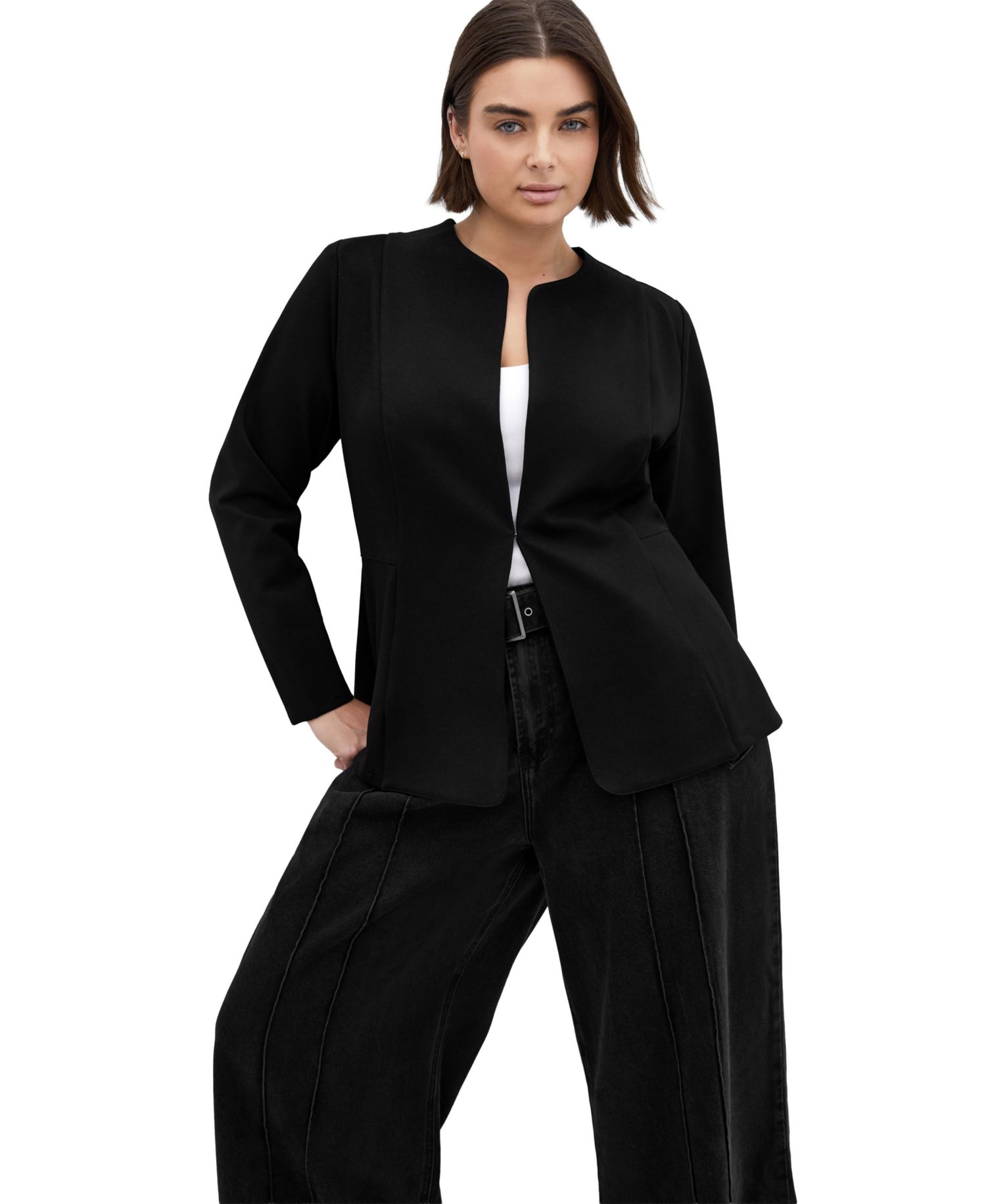 Plus Size Peyton Collarless Stretch-Ponte Jacket