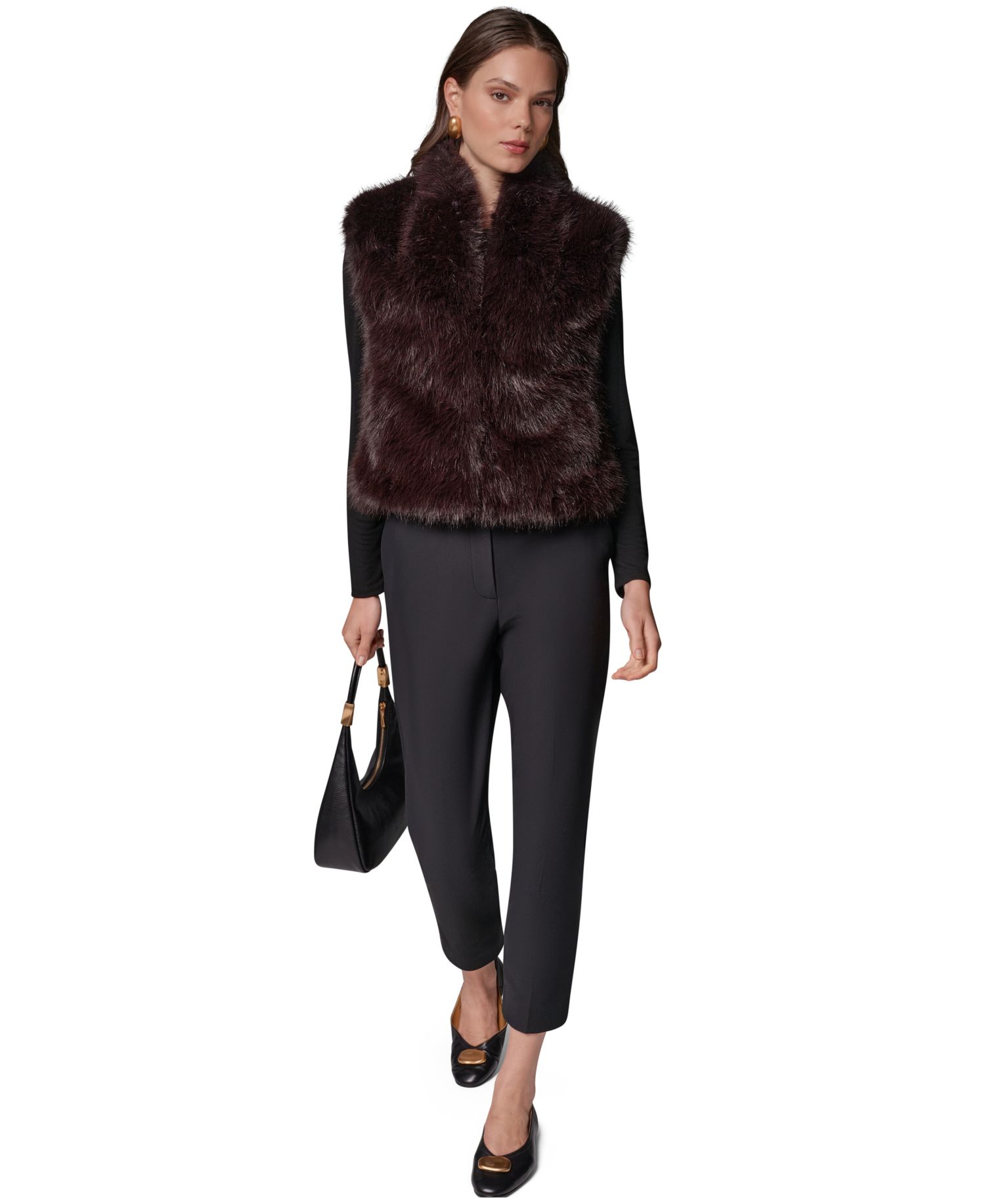 Petite Faux Fur Sleeveless Collared Vest