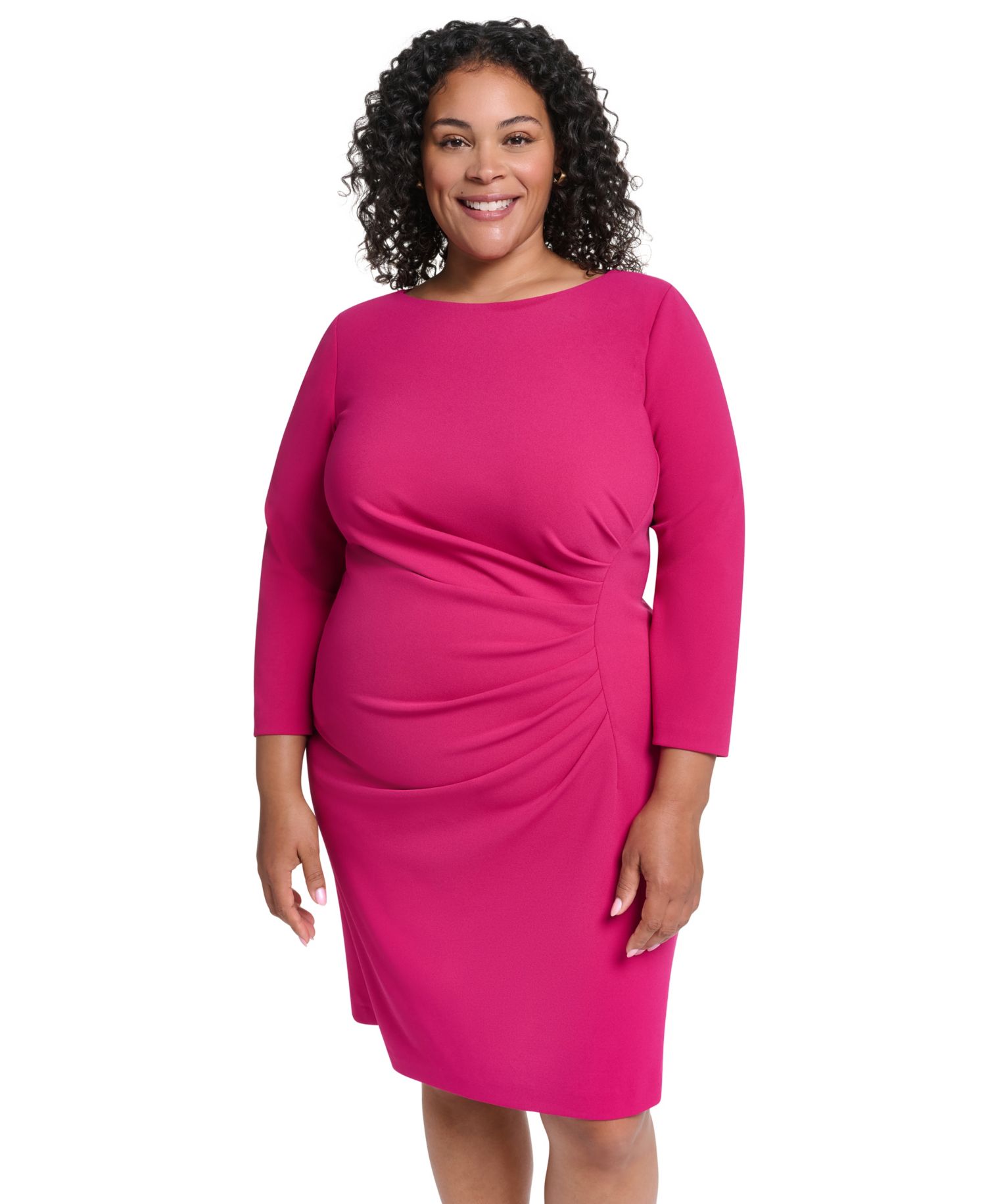 Plus Size Ruched 3/4-Sleeve Work Dress