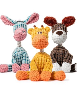 3 Pack Dog Squeaky Plush Toys Durable Stuffed Puppy Chew Play Set