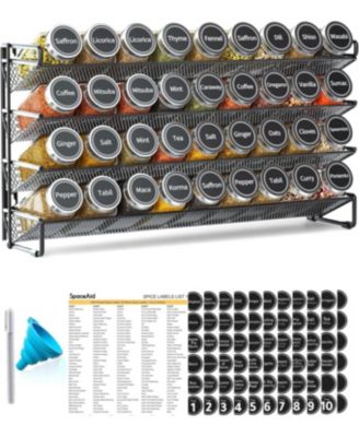 Spice Rack Organizer with 36 Jars, 386 Labels, for Cabinet, Countertop, Pantry or Wall Mount