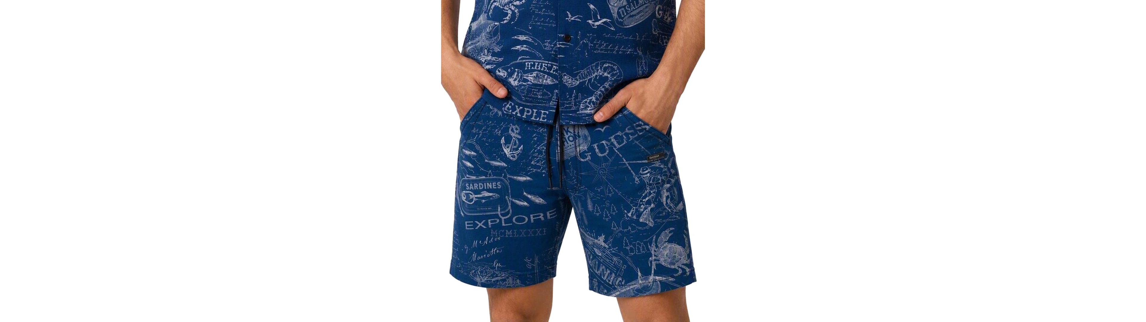 Guess Men's Marine Voyage Pull-On Print Shorts, 8" Inseam
