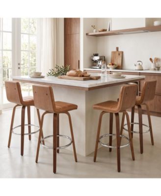 29" Swivel Bar Height Stools, L-Shaped Faux Leather Kitchen Stools
