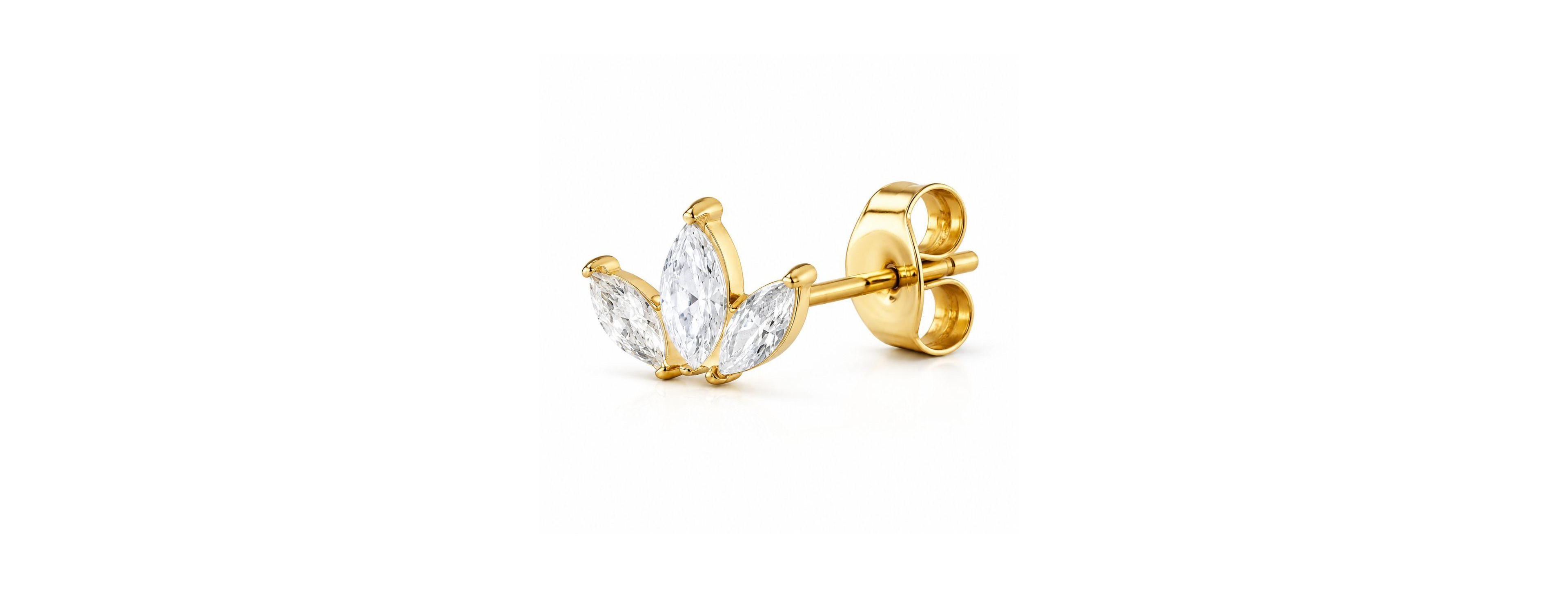 Rebl Jewelry Marquise-Cut Cubic Zirconia Leaf Stud Earrings in 18k Gold-Plated Stainless Steel