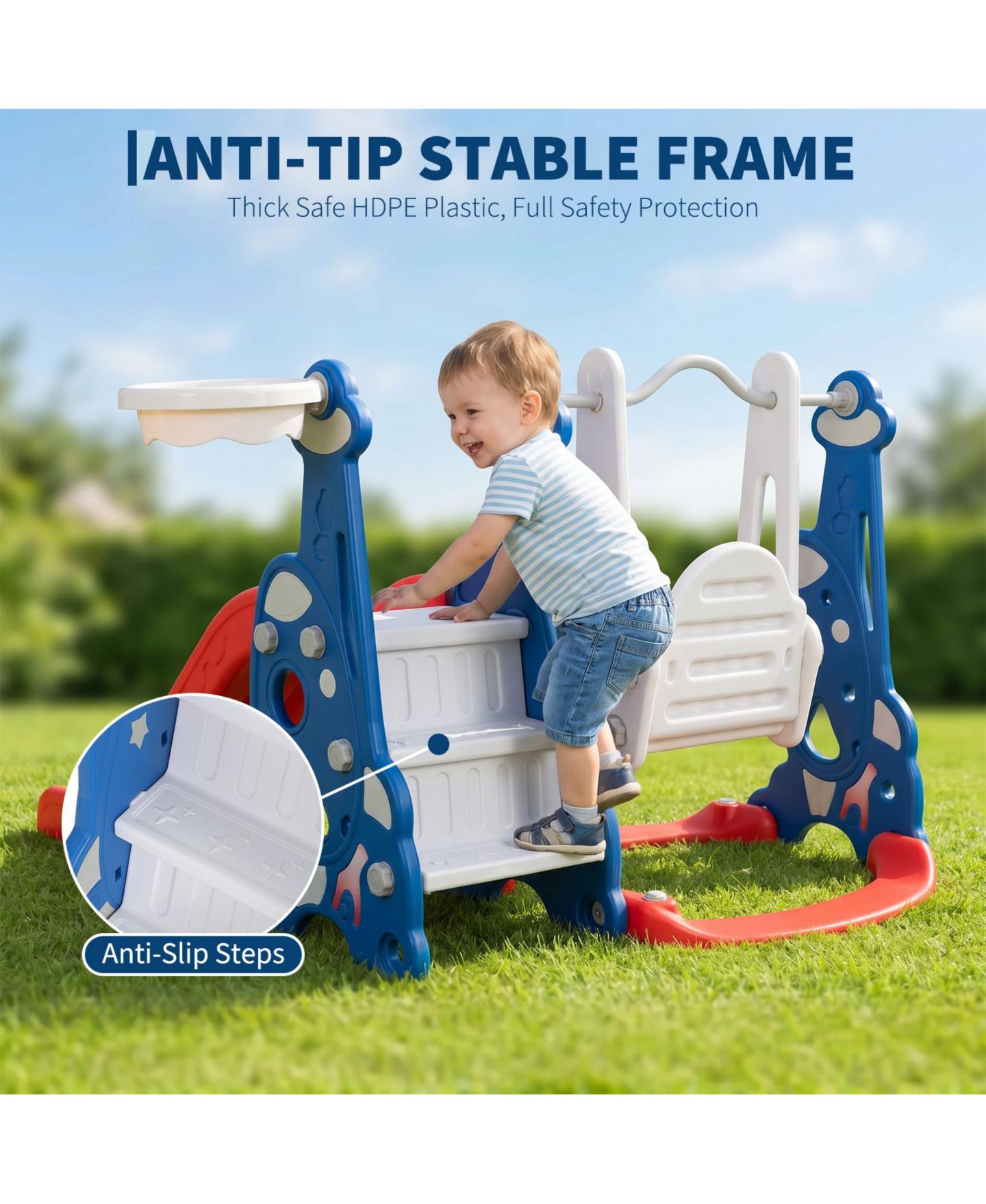 Детский игровой набор homfan Multi-Function Indoor Slide and Swing Play Set with Basketball Hoop, Ages 1+, цвет: Синий — фото 6