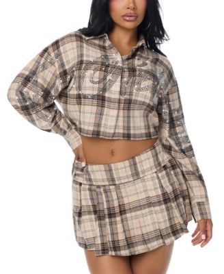 Women's Long-Sleeve Plaid Button-Up Shirt