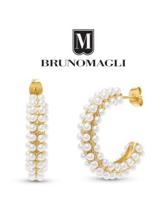Faux Pearl Gold-Tone Carla Dangle Hoop Earrings