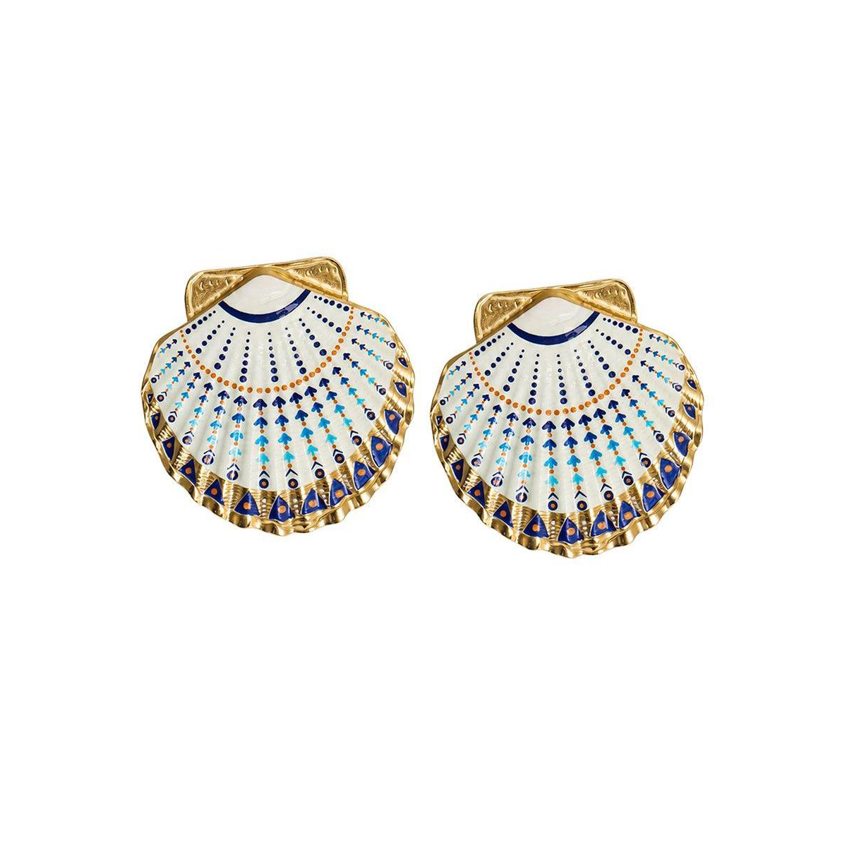 Sohi Women's Gold-Tone Scallop Shell Drop Earrings
