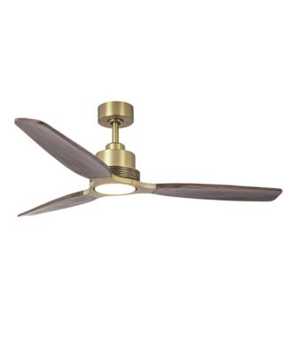 56" Transitional Brass Solid Wood Diammable Ceiling Fan with Light and Remote