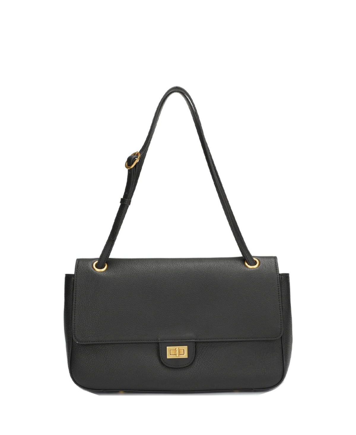 Susu Haven Leather Flap Shoulder Bag, Classic Crossbody Satchel with Adjustable Strap and Zip Pockets - Black/noir/onyx black/classic black
