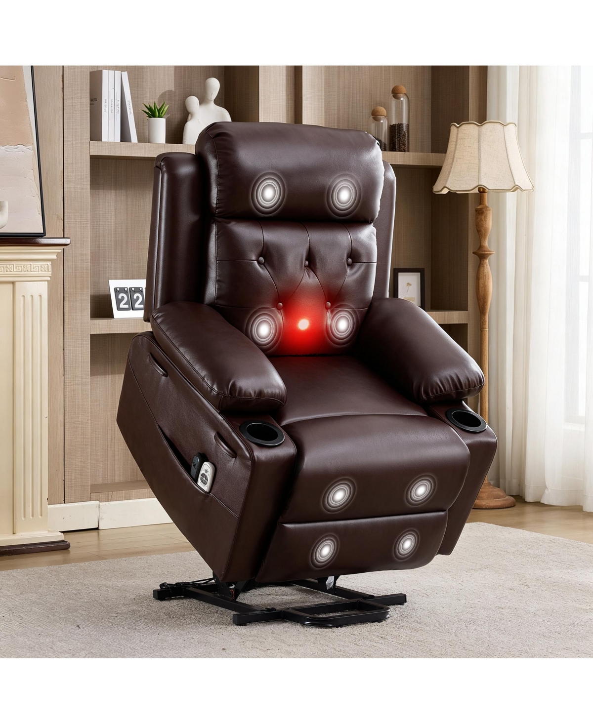 homfan Power Lift Recliner Chair for Seniors, Faux Leather Electric Recliner with Lumbar Heating and Massage, 400 Lbs Capacity