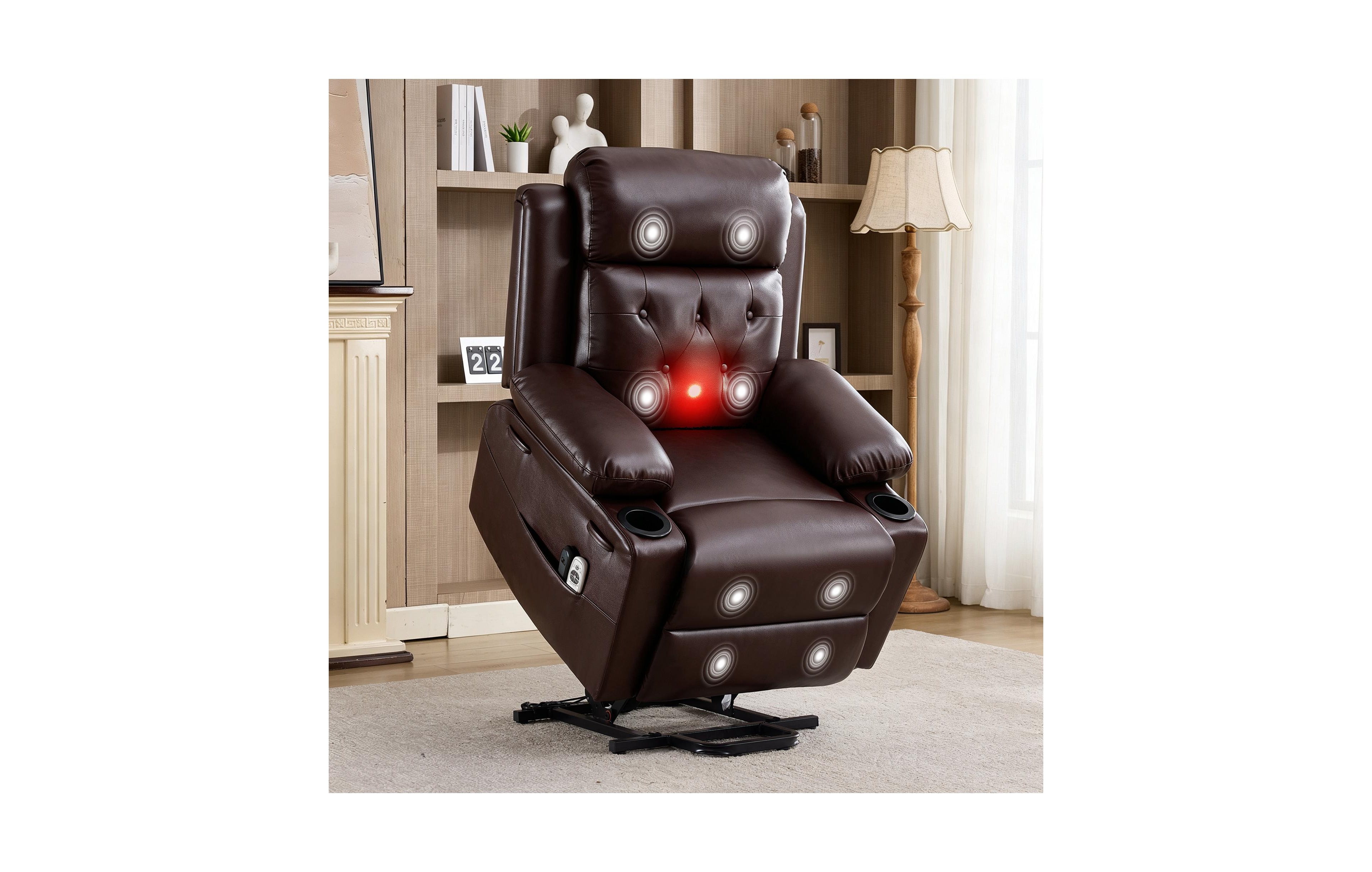 homfan Power Lift Recliner Chair for Seniors, Faux Leather Electric Recliner with Lumbar Heating and Massage, 400 Lbs Capacity