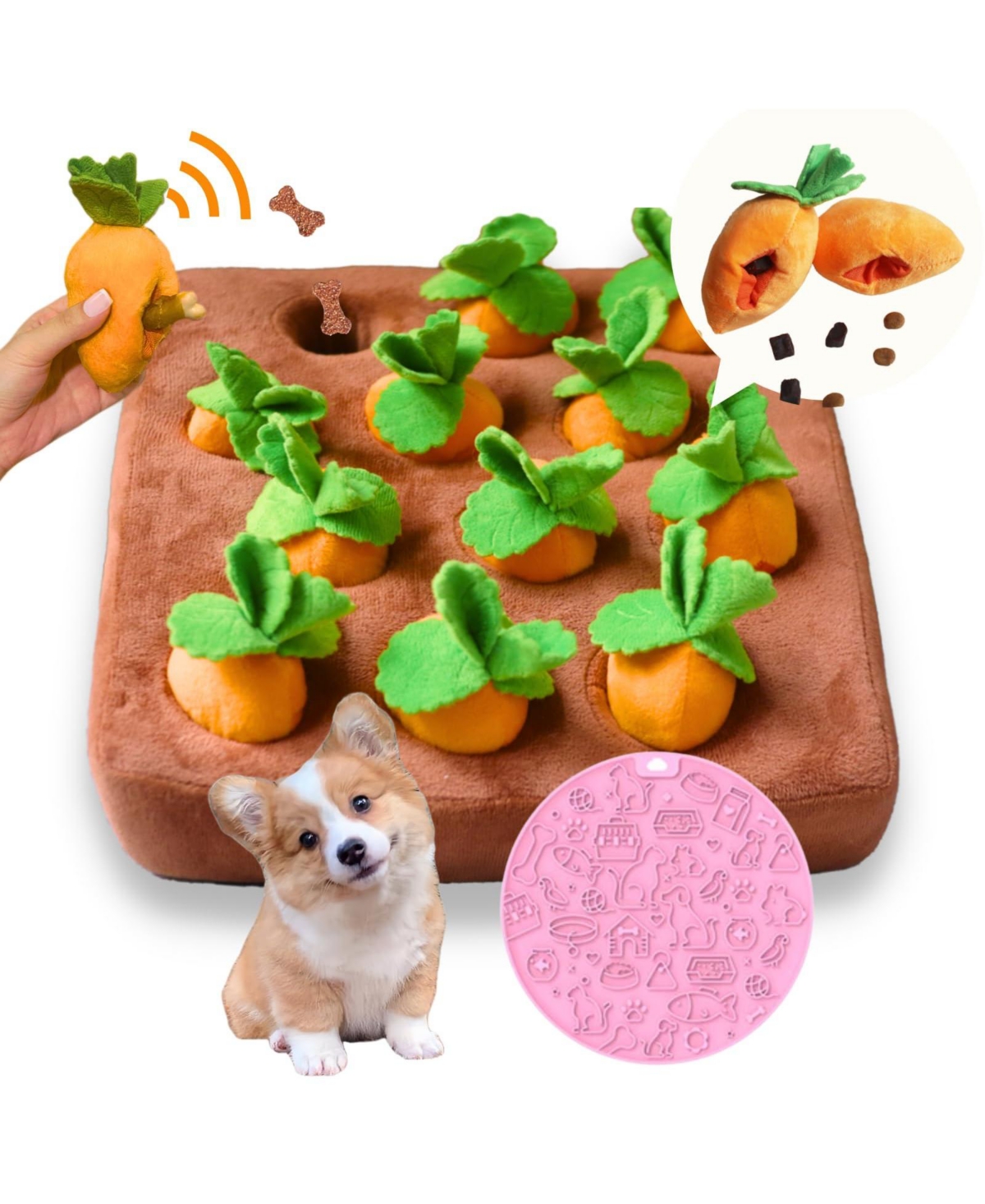 Magicorange Interactive Squeaky Carrot Farm Dog Enrichment Puzzle Mat Treat Hiding Toy For All Dogs