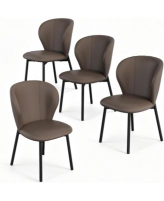 Dining Chairs Set of 4 – Upholstered Faux Leather Kitchen Chairs with Padded Backrest and Seat, Sturdy Metal Frame