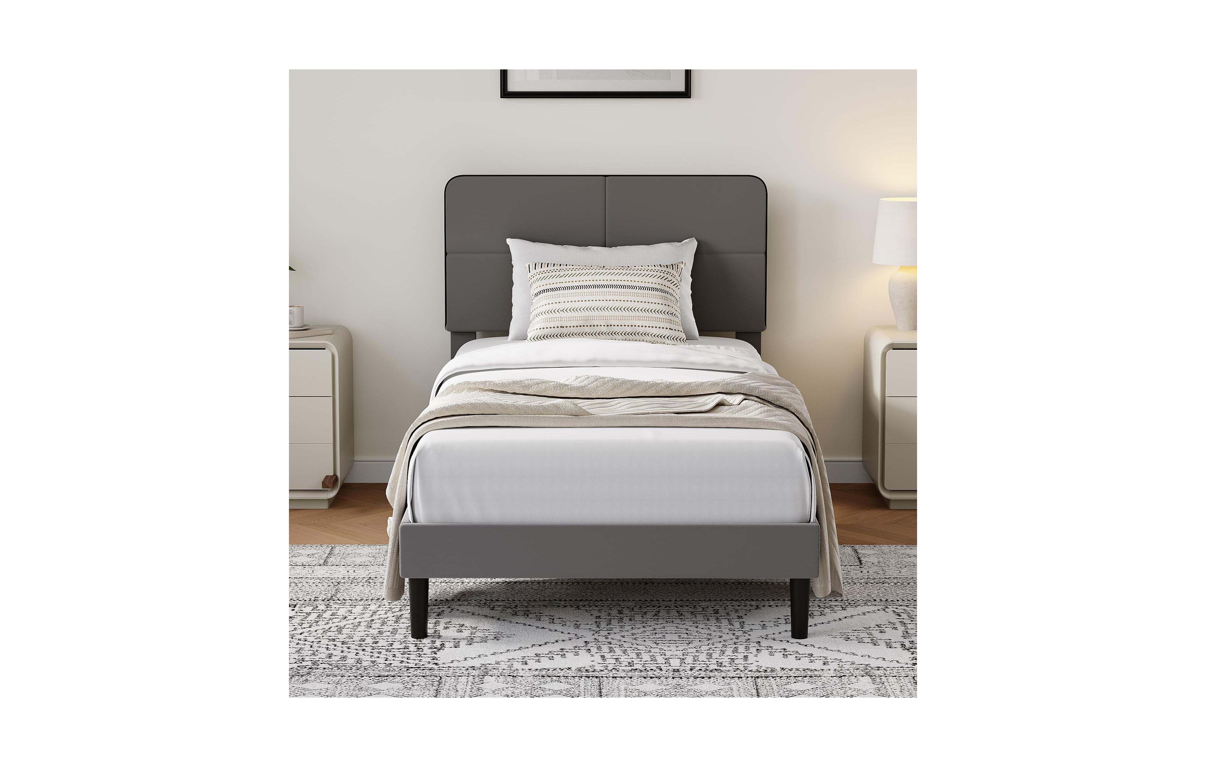 homfan Full Velvet Upholstered Platform Bed Frame with Adjustable Headboard Heavy Duty Metal Slats Deep Grey for Bedroom