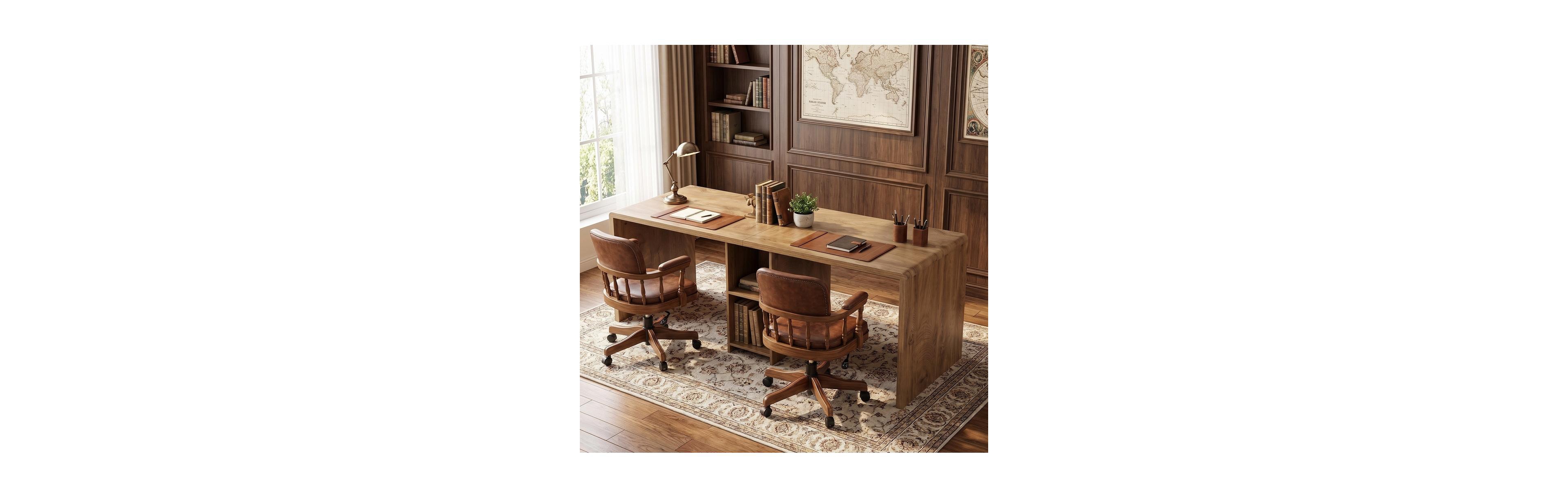 Tribesigns 78.74-Inch Extra Long Computer Desk, 2 Person Home Office Table with Storage Shelves