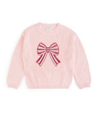 Baby Girls' Candy-Cane Sequin-Bow Holiday Sweater