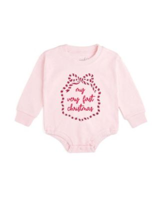 Baby Girls' My First Christmas Holiday Sequin Bow Patch Long-Sleeve Romper