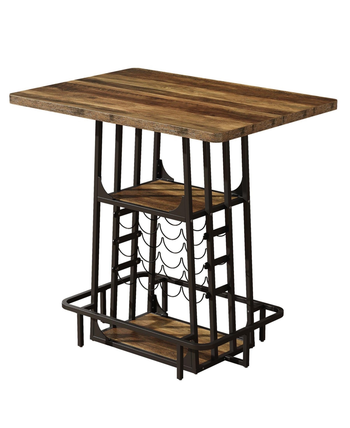 Slickblue 3 Tier Pub Table with Storage Shelves Wine Rack and Glass Holder for Dining Area