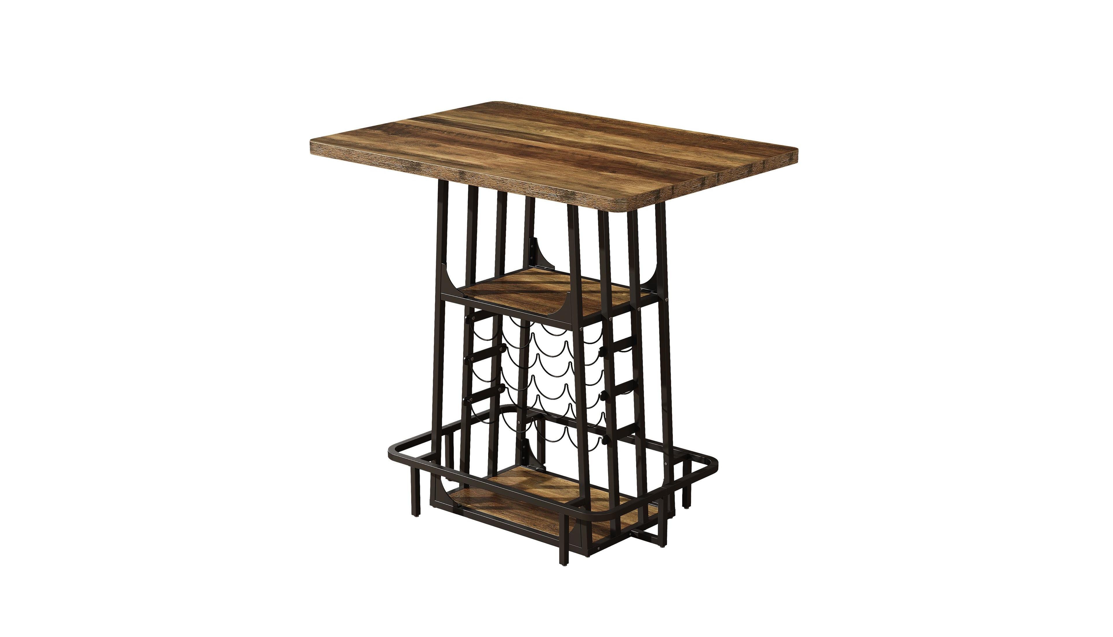 Slickblue 3 Tier Pub Table with Storage Shelves Wine Rack and Glass Holder for Dining Area