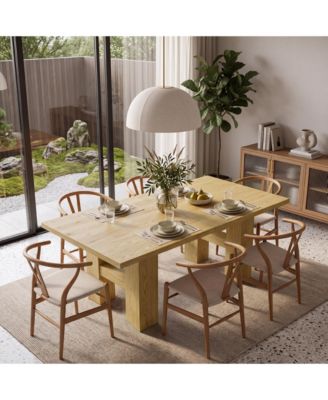 Farmhouse Rectangular Dining Table for 6, Wood Kitchen Table with H-Shaped Base