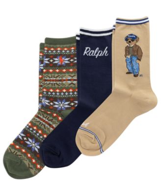 Women's Polo Bear Cotton-Blend Crew Socks, 3-Piece Set