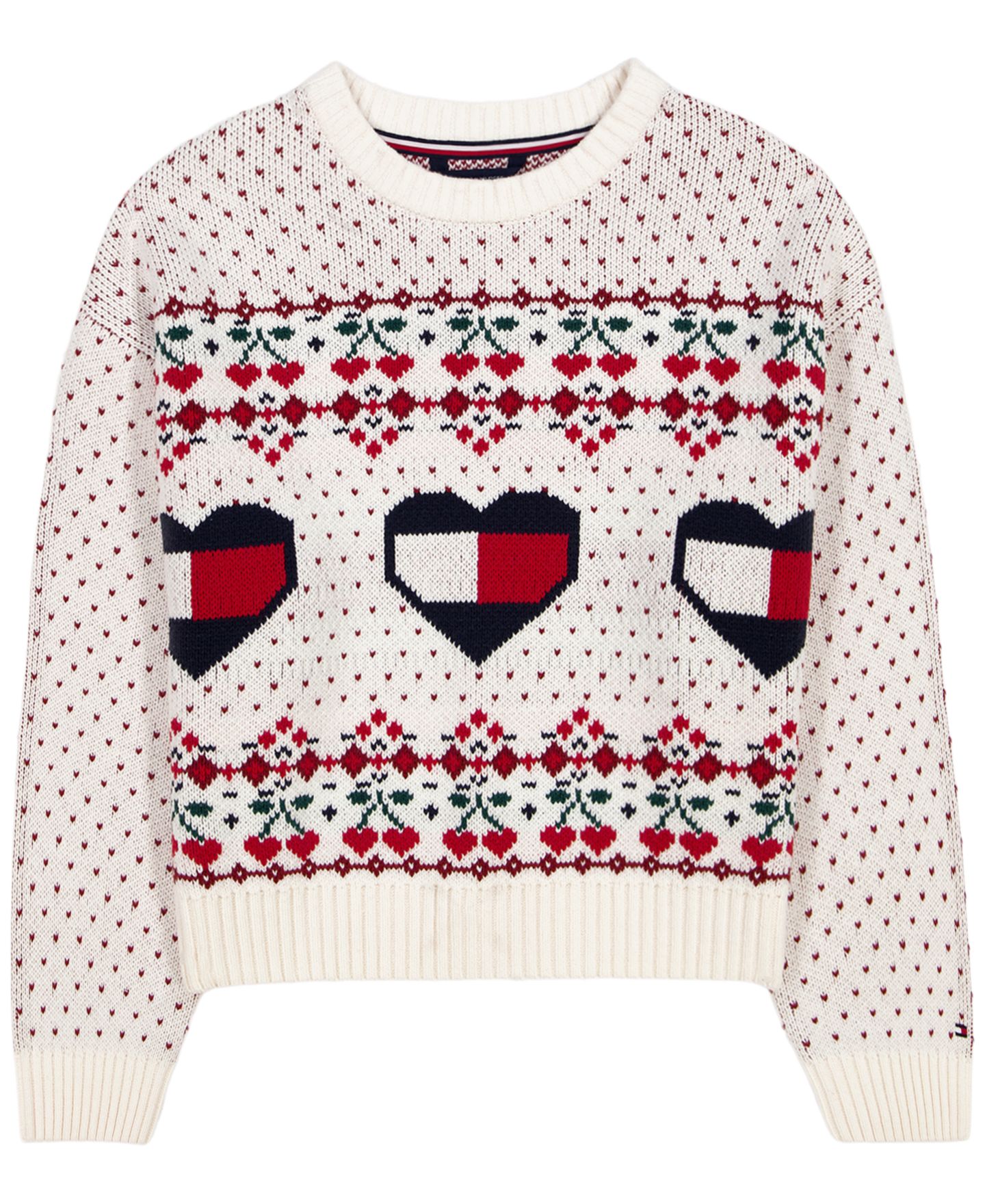 Свитер Tommy Hilfiger Heart Flag Intarsia Crewneck для девочек, цвет: Egret — фото 5