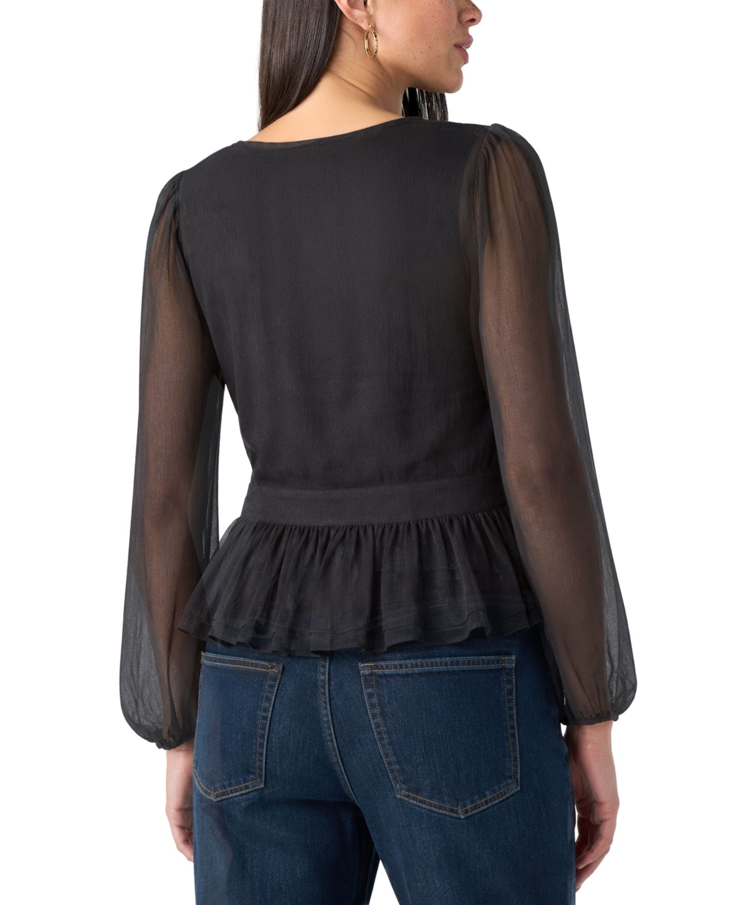 Женская блузка Liverpool Los Angeles Petite Sequin Sheer Peplum, цвет: Чёрный — фото 3