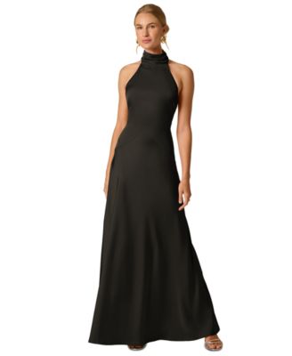 Women's Halter Open-Back Satin Gown