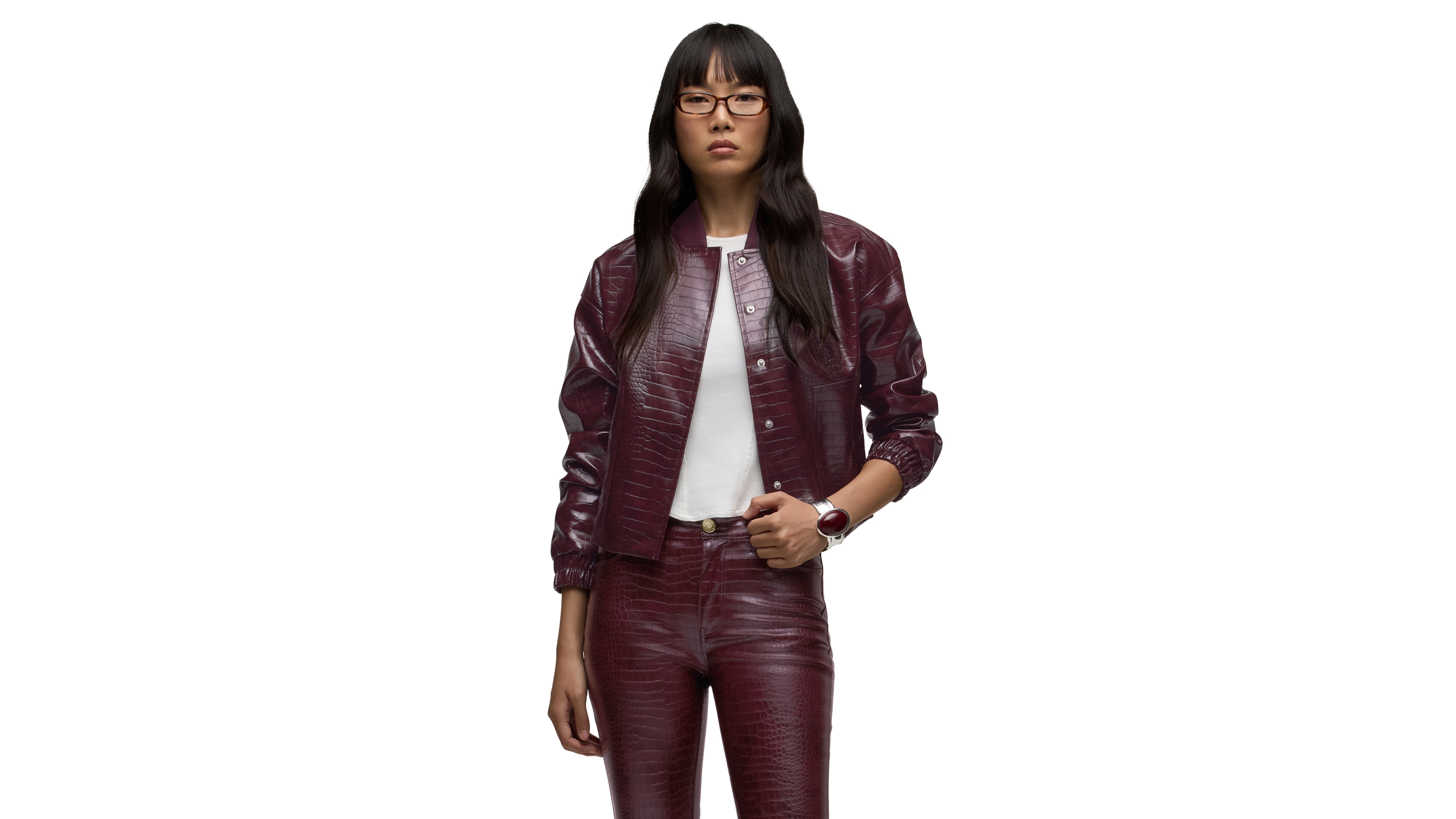 Hudson Jeans Women's Cropped Lined Faux Leather Bomber Jacket