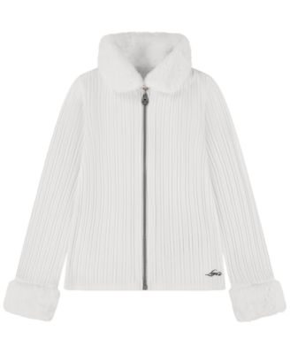 Girls' 4-6X Penny Line Full-Zip Faux-Fur Trim Cardigan