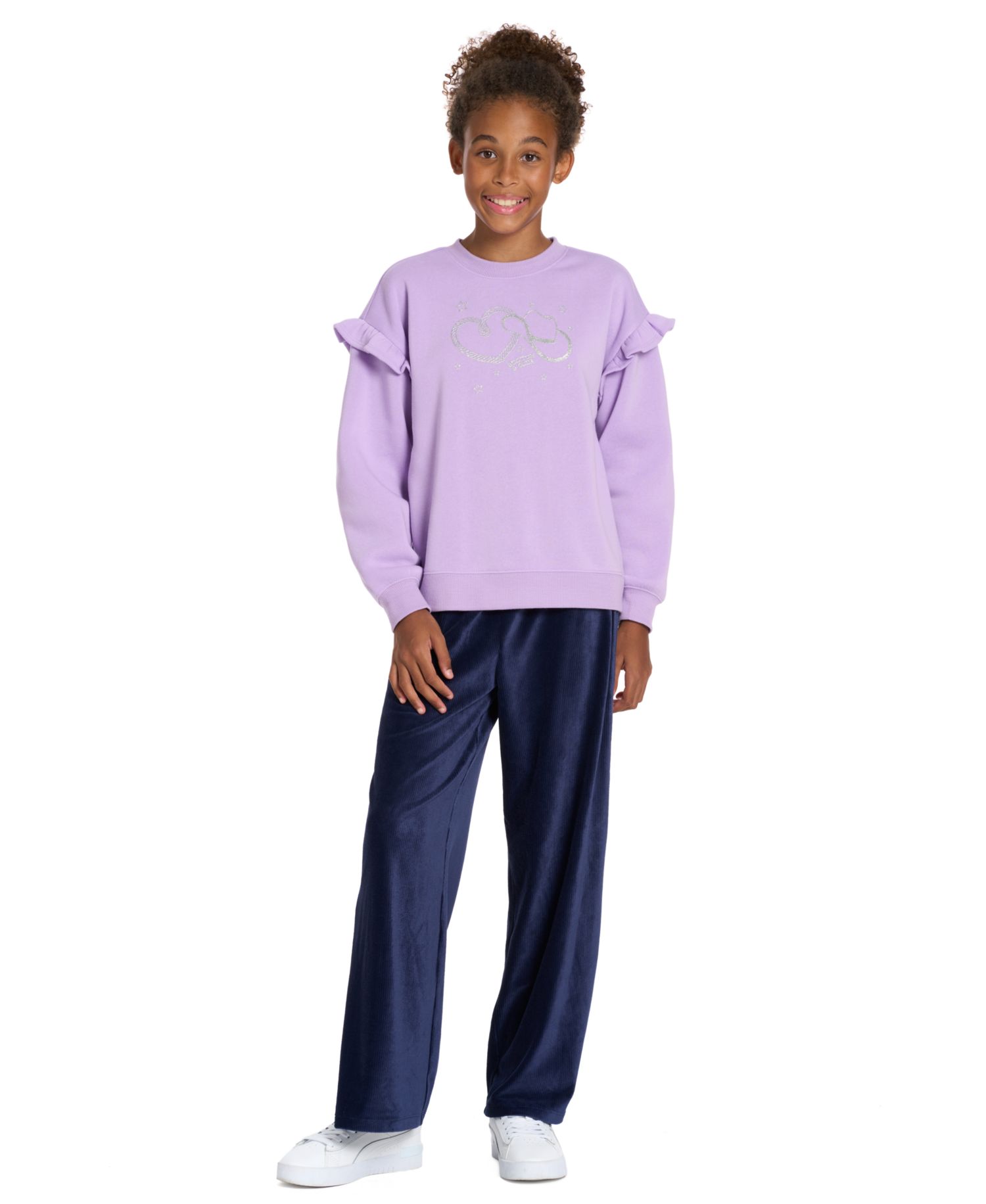 Girls' 4-6X Crewneck Long-Sleeve Sweatshirt and Wide-Leg Pants, 2-Piece Set