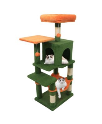 44 Inch Cat Tower with 2-Door Condo Hammock and 14 Inch Plush Edged Top Perch