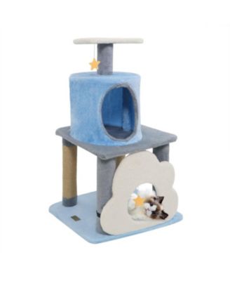 31.5 Inch Kitten Tower with Moon-Shaped Perch Cloud Cave and Jute Scratching Posts
