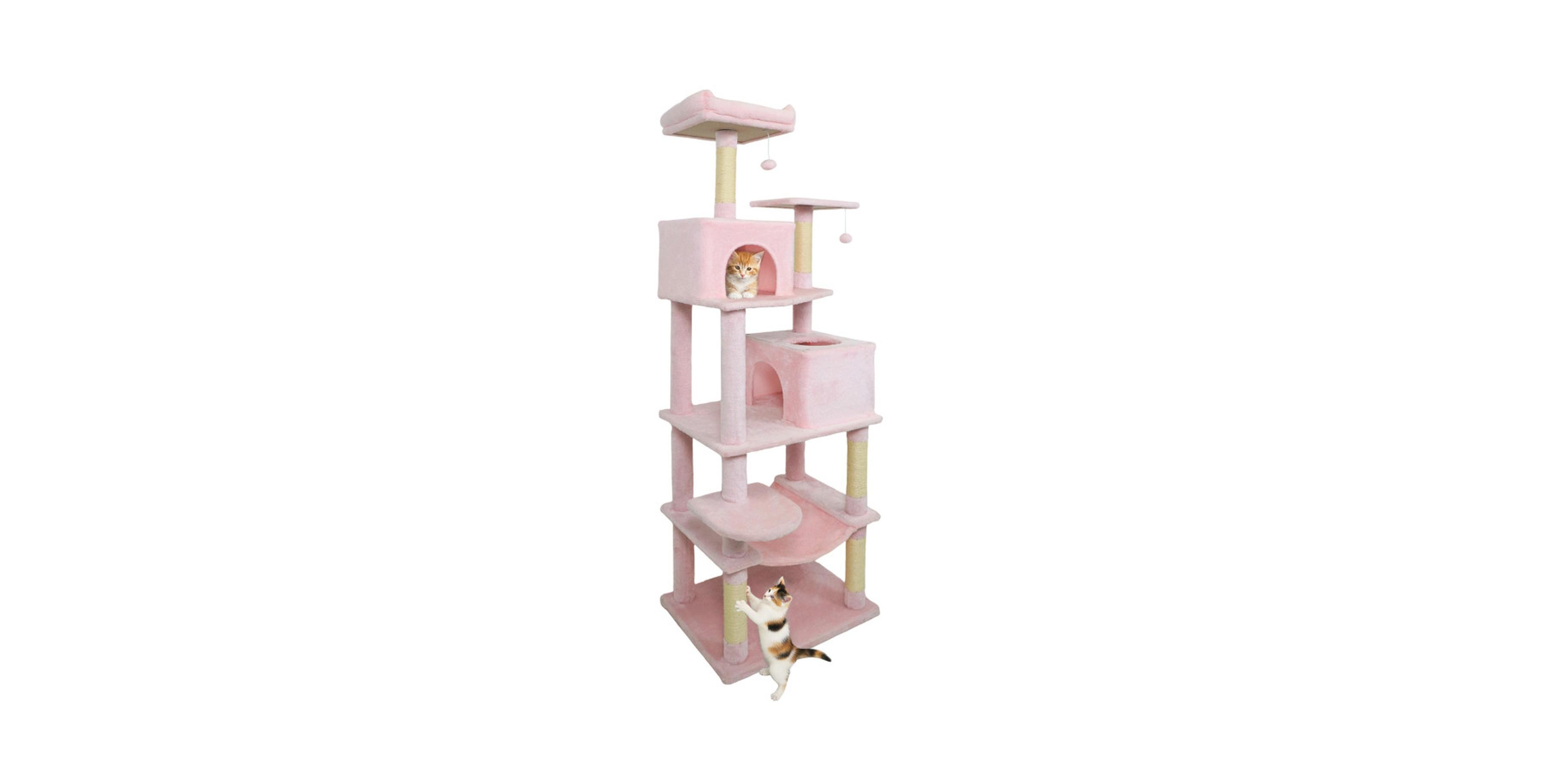 Sugift Modern 58 Inch Cat Tree with Dual Condos Cushioned Lookout Perch and Swinging Hammock