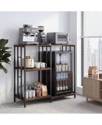 40.5 Inch 4-Tier Freestanding Coffee Bar Cabinet with Storage, Mini Fridge Stand and Microwave Shelf