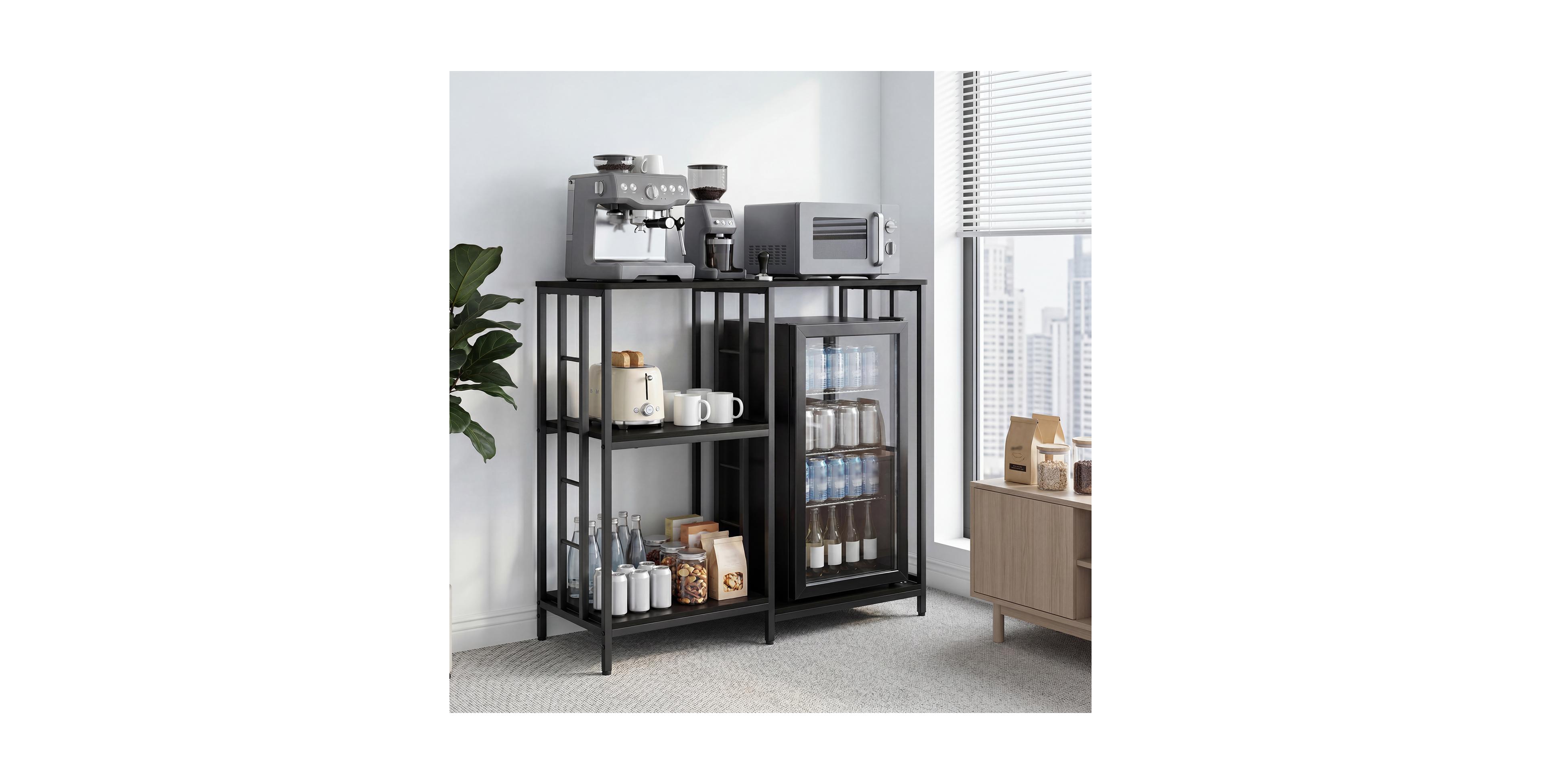 homfan 40.5 Inch 4-Tier Freestanding Coffee Bar Cabinet with Storage, Mini Fridge Stand and Microwave Shelf