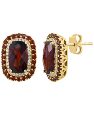 Cushion-Cut Garnet and Diamond Stud Earrings (5-3/8 ct. t.w. Garnet, 1/4 ct. t.w. Diamond) in 14k Yellow Gold