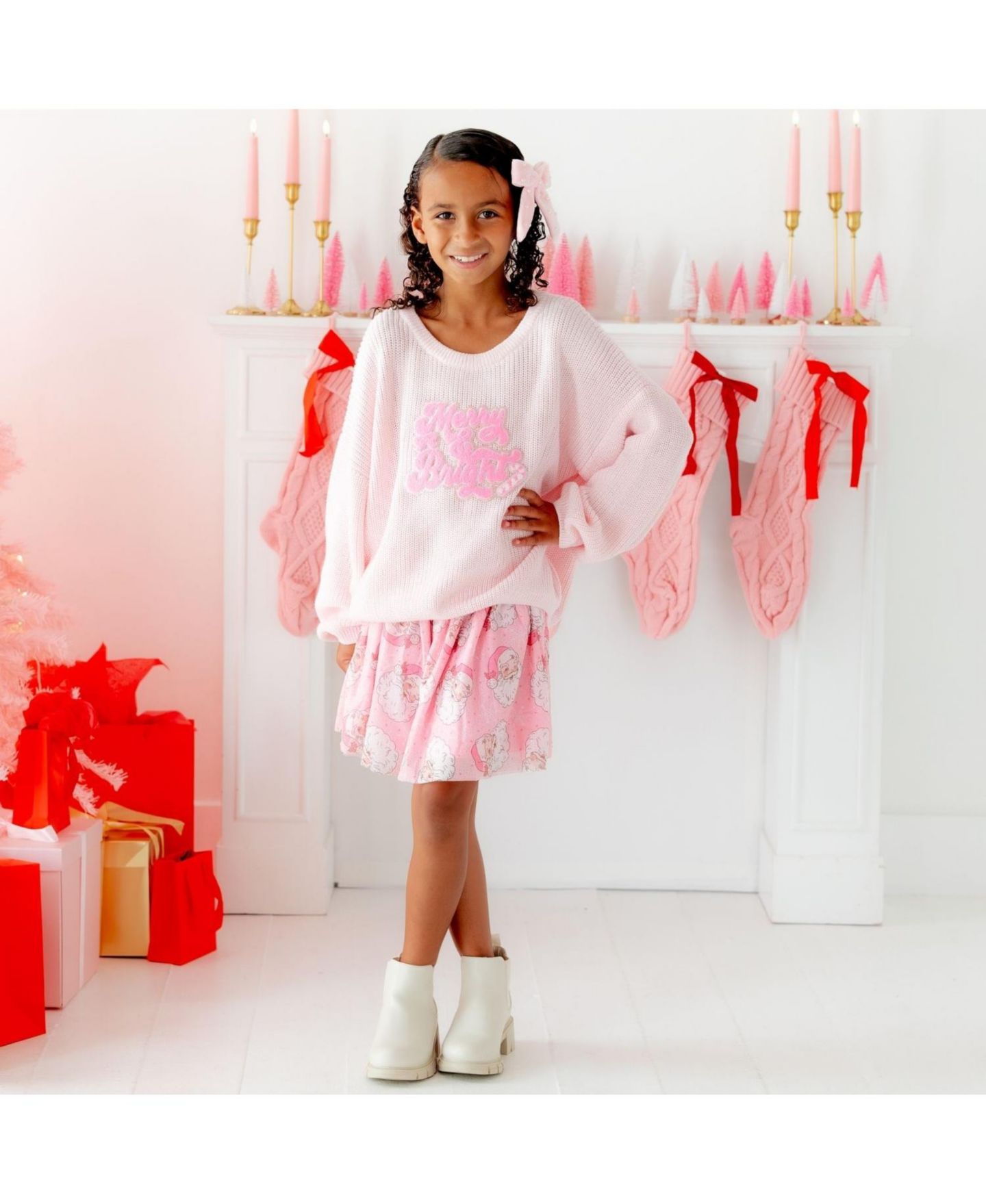 Свитер Sweet Wink Merry and Bright Patch Crewneck Long-Sleeve для девочек, цвет: Светлый розовый — фото 2