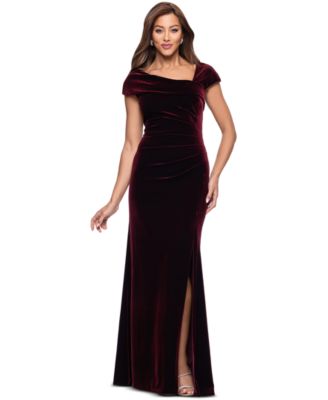 Women's Asymmetrical Neck Cap Sleeve Velvet Dress