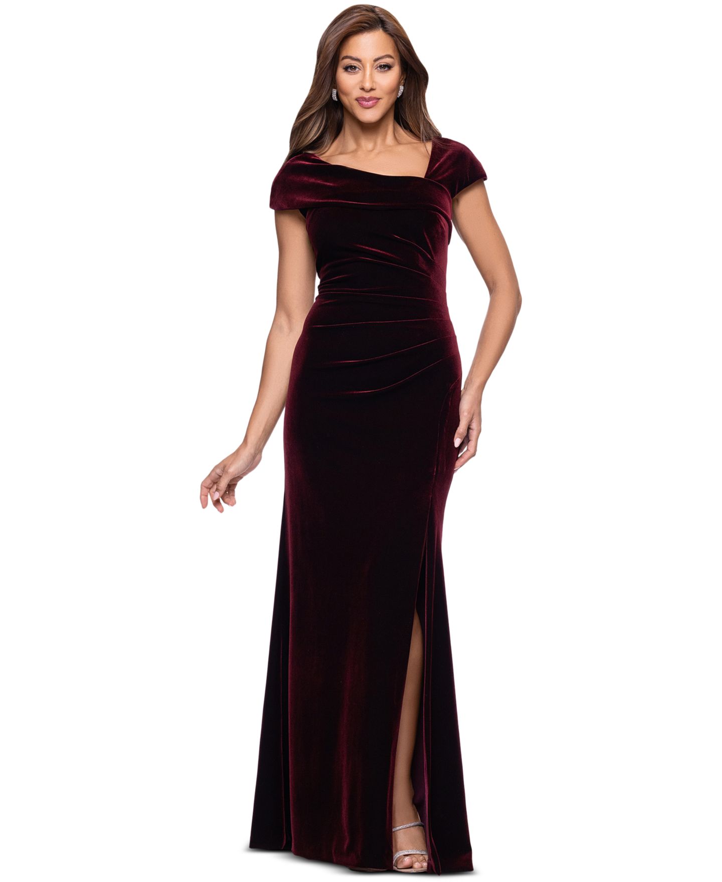 Женское платье XSCAPE Asymmetrical Neck Cap Sleeve Velvet, цвет: Коричневый — фото 6