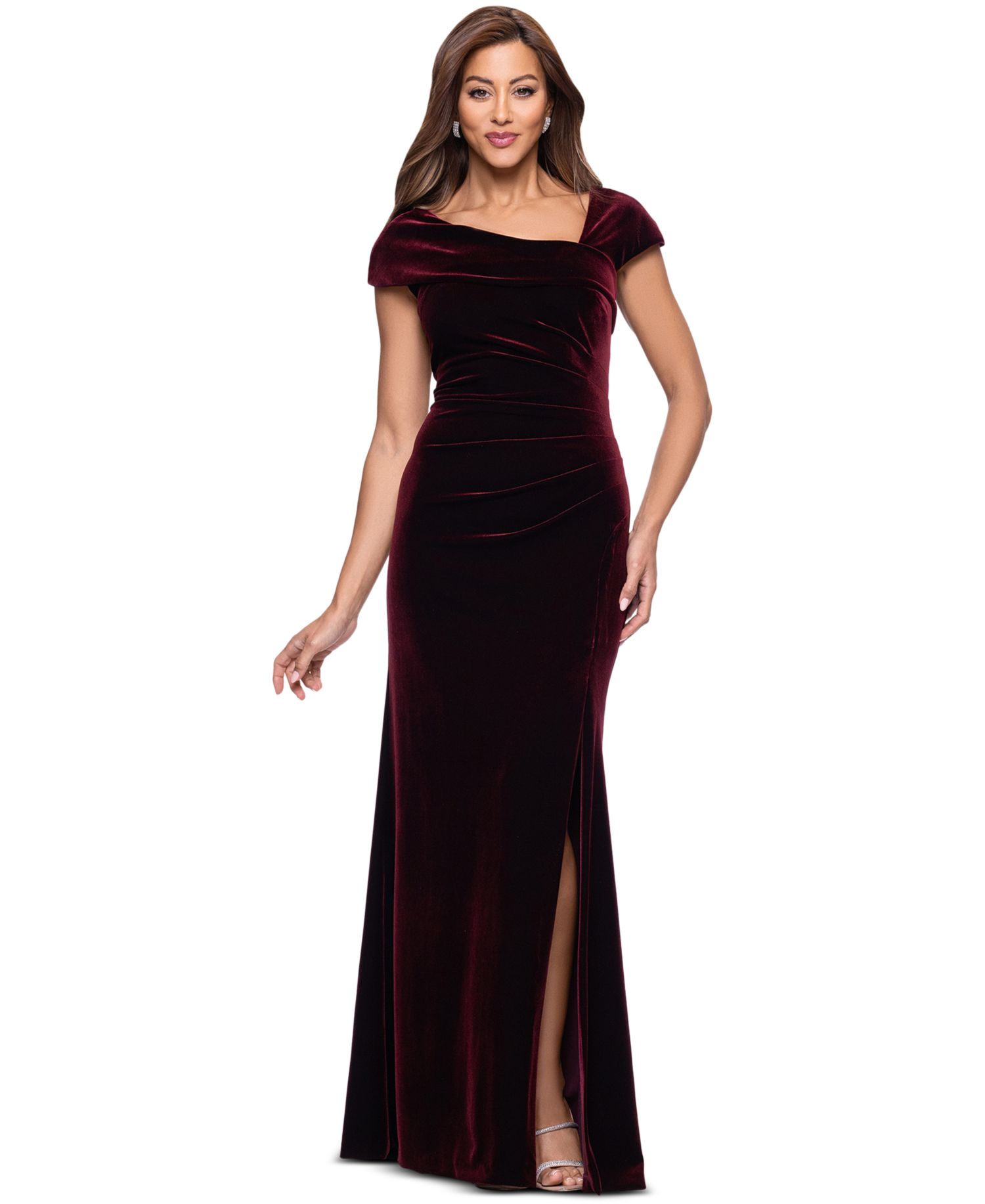Women's Asymmetrical Neck Cap Sleeve Velvet Dress