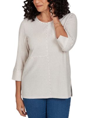 Women's Spliced Texture Metallic Studded Top