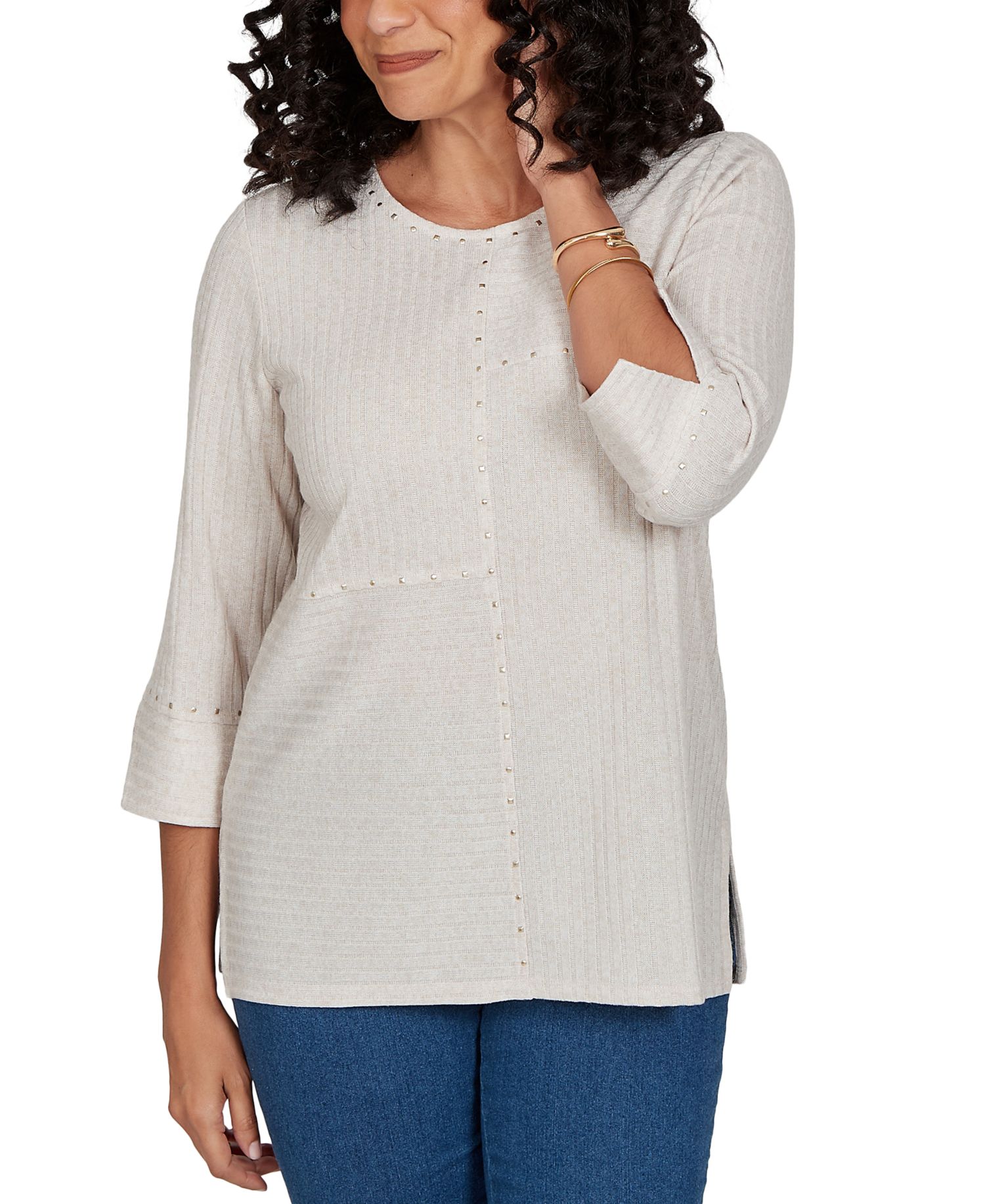 Women's Spliced Texture Metallic Studded Top