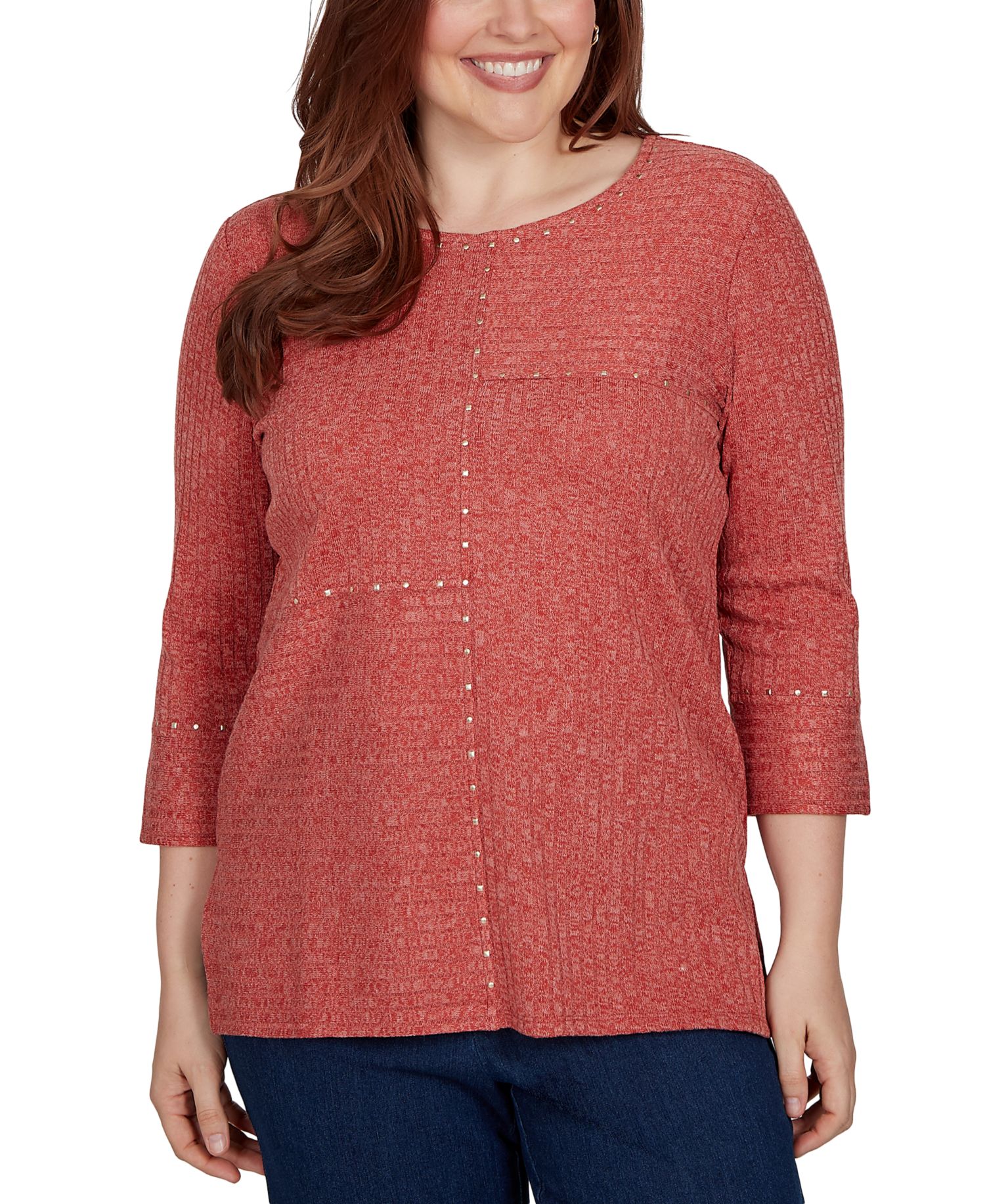 Women's Spliced Texture Metallic Studded Top